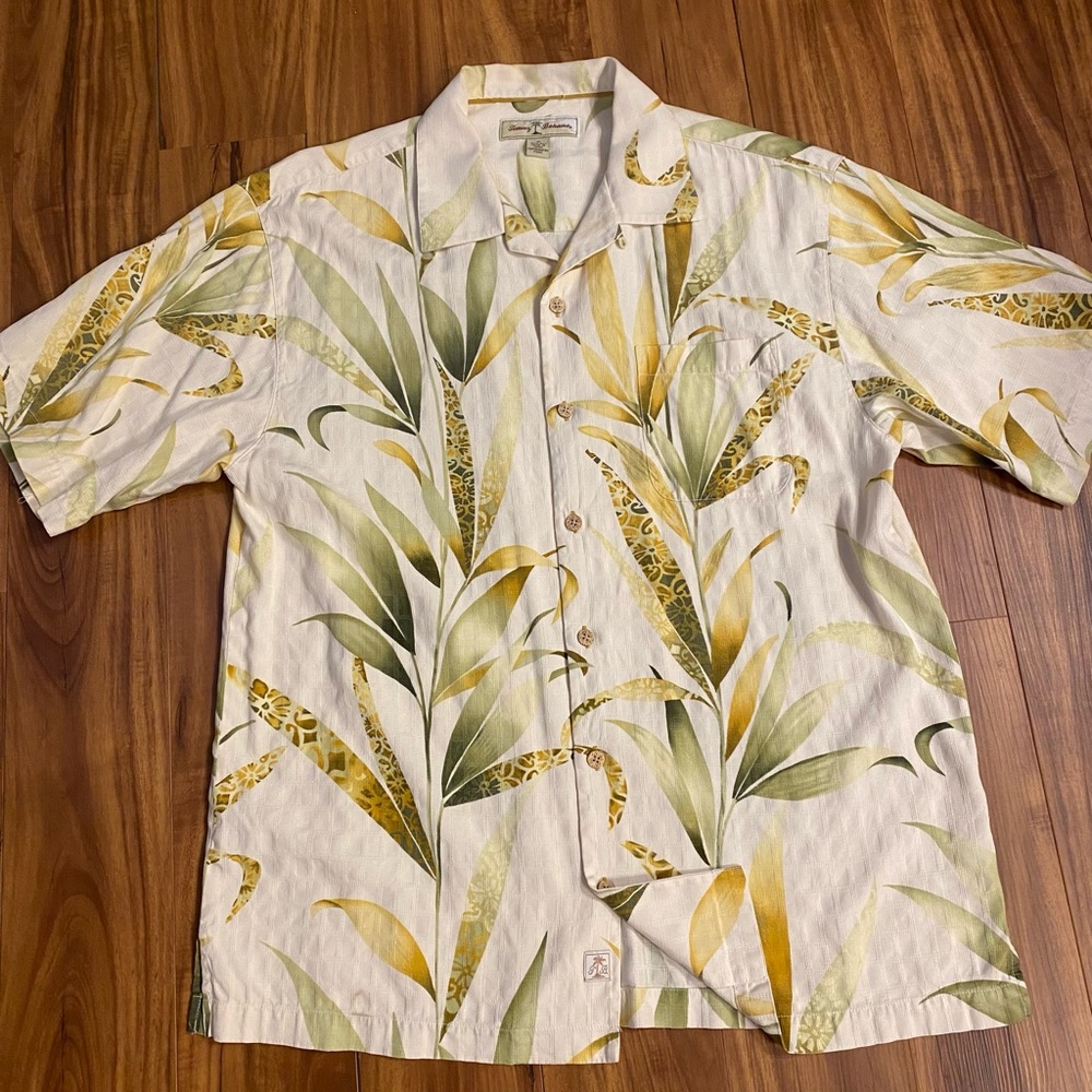 Tommy Bahama Green and Yellow Leaf Print Shirt